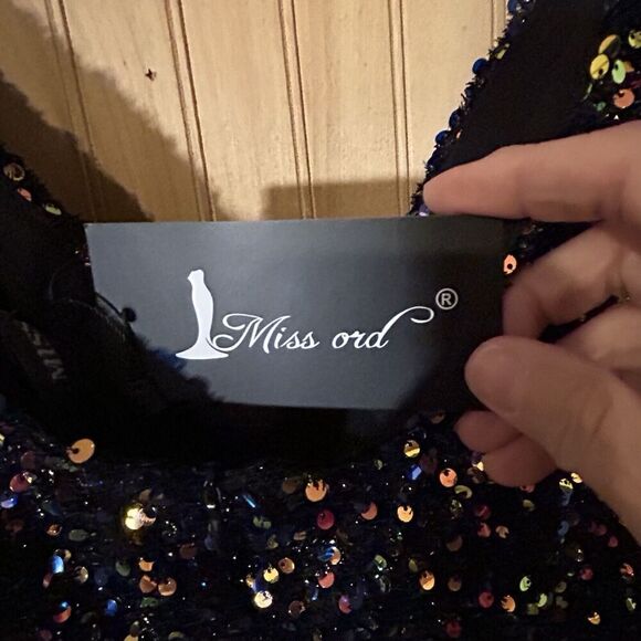 Miss Ord Evening Dress Womens 4XL Black V Neck Short Sheer Sleeve Gown Sequins - Picture 4 of 7